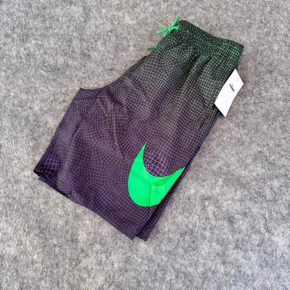 Nike Mens Swim Trunks Small Green Purple Grid Gradient Swoosh NESSD541-380 NEW
